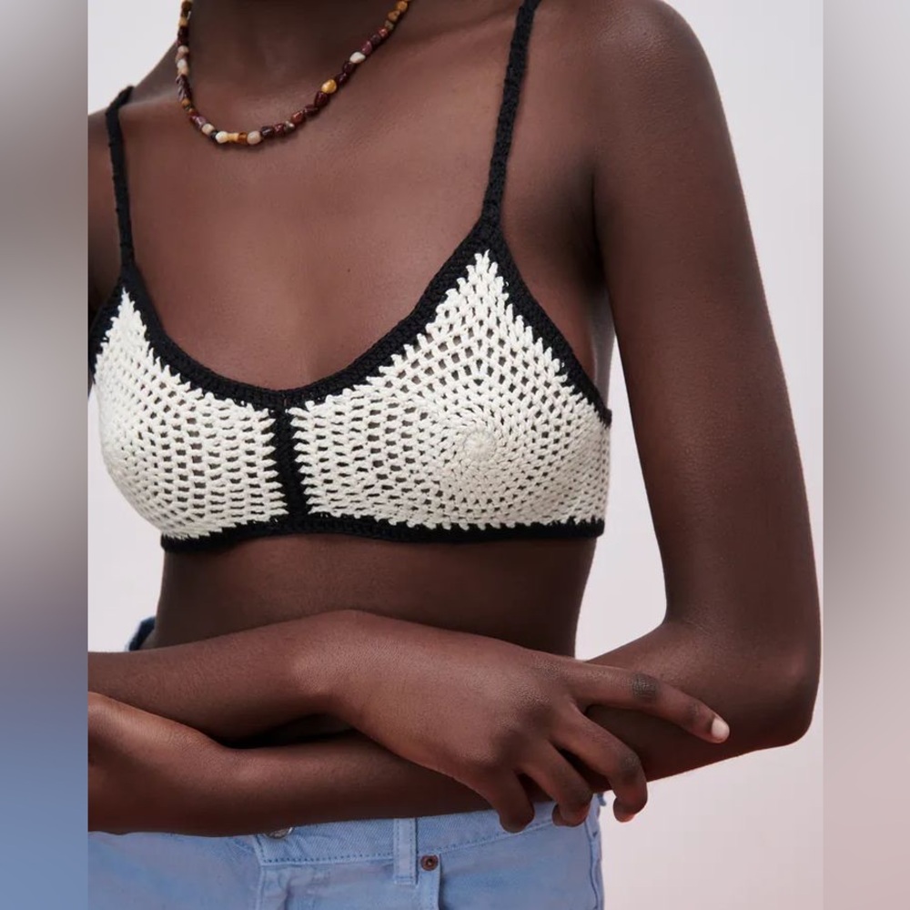Zara Black and Cream Crochet Bralette
